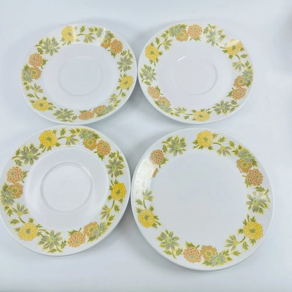 Noritake Progression SUNNY SIDE 9003 Set of 4: 3 Saucers 1 Bread Plate Japan MCM